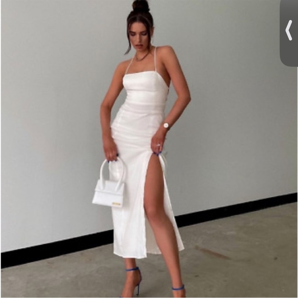 Zara nwt linen blend white bridal wedding midi dress